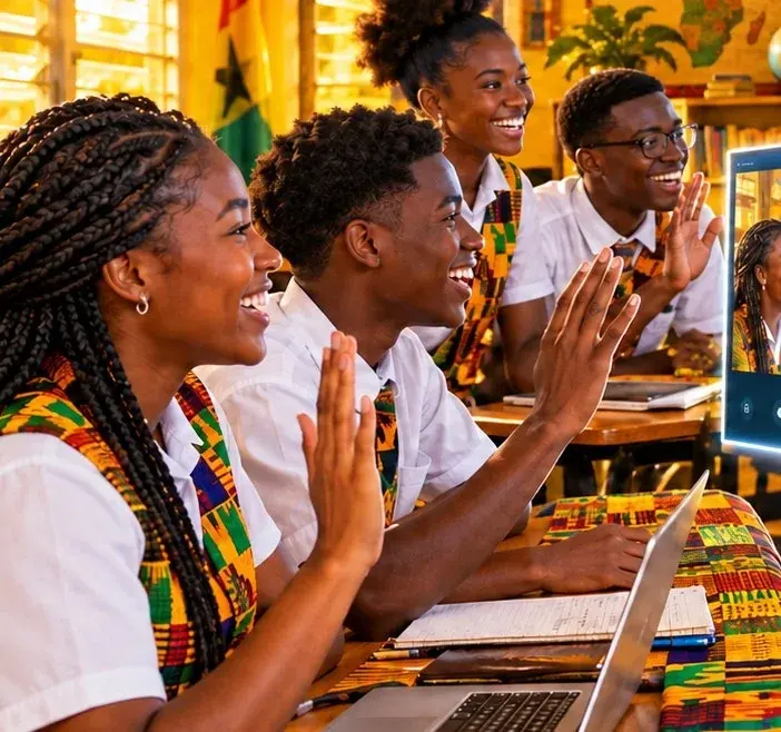 Students in Ghana in kente-trimmed uniforms